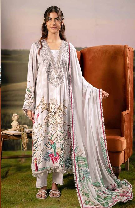 M BASICS MARIA B 05 A Embroidered Arabic Lawn Suit With Digital Printed Chiffon Dupatta