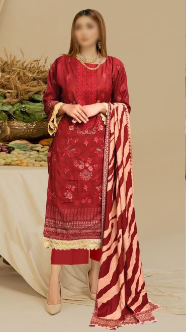 JASMINE 01 Print Dhanak Embroidery suit with print shawl