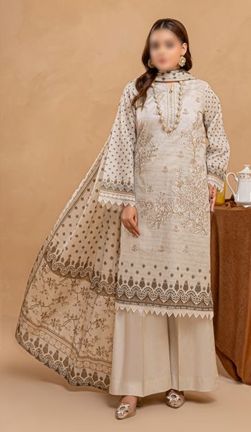 JASMINE FANTAK V/11 03 Lawn embroidery suit with fancy Voil  Dupatta..