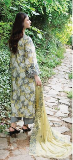 Linen embroidery suit with chiffon embroidery dupatta