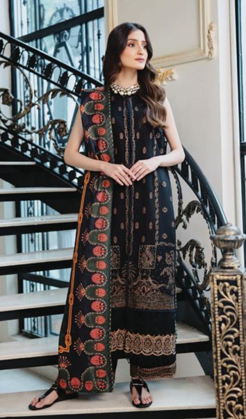 SERENE HUMDUM 03 Premium Embroidered  DHANAK Collection with Printed Wool Shawl