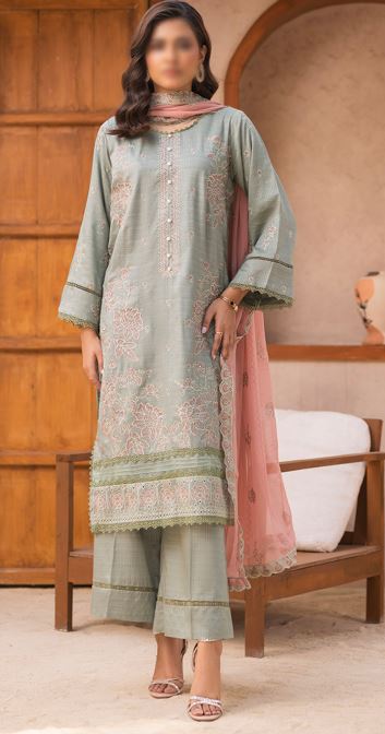 Luxury Viscose Black Slub Embroidery Suit with Chiffon Embroidery Dupatta