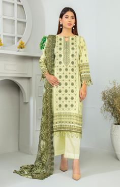 MINAHIL FATIMA"S V/1681 D 03 Linen Embroidery Suit with Chiffon Print Cutwork Dupatta