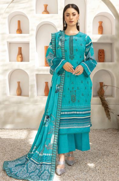 MALAIKA HAYA 02 Lawn Embroidery suit with 4 Sides embroidery Dupatta
