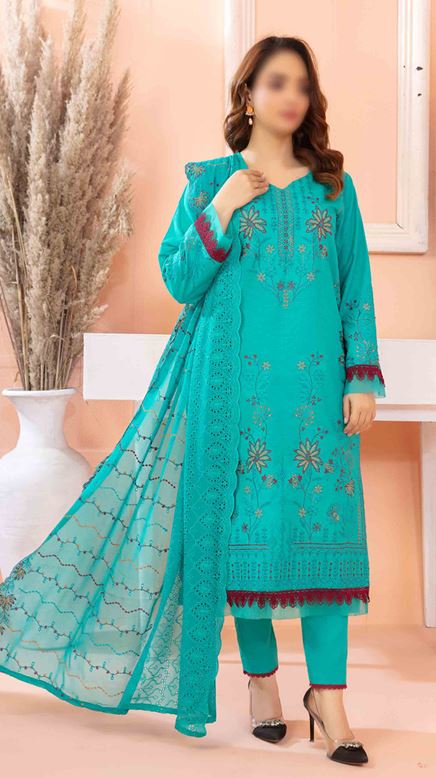 ULFAT FATIMAS V/1819 03 Lawn Embroidery Suit With Crinkle Shiffli Embroidery Dupatta