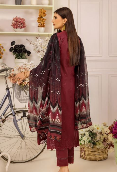 Premium lawn embroidery suit with crinkle chiffon print dupatta