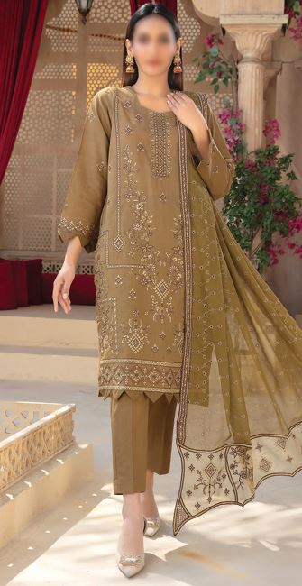 ANDLEEB FATIMAS V/1837 03 Supreme Slub Lawn Embroidery Suit With Fancy Chiffon Embroidery Dupatta