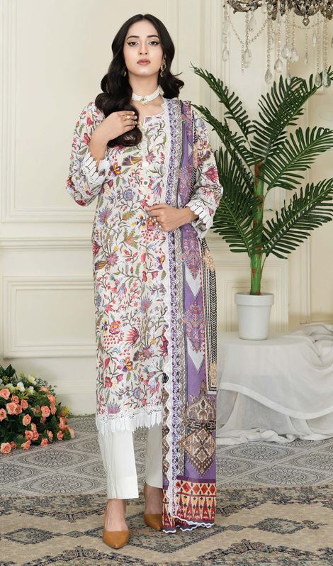 MASHAAL RA 03 Lawn Embroidery Suit With Voil Embroidery Dupatta
