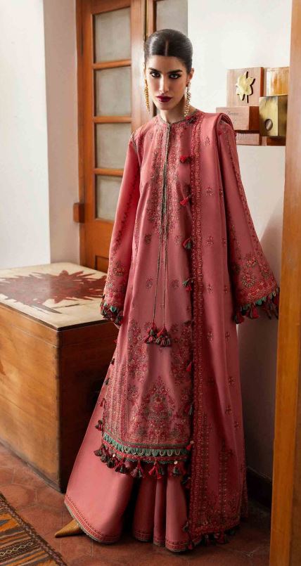 Embroidered Karandi Suit With Embroidered Shawls 3PC