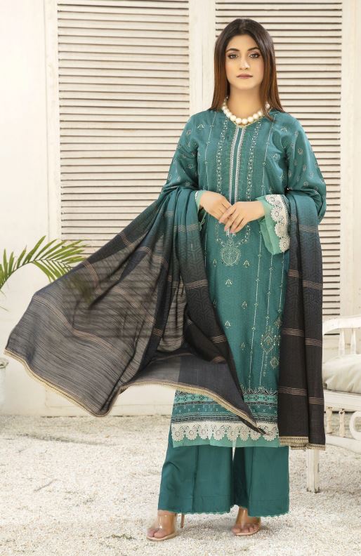 Digital Viscose embroidery suit with diamond dupatta