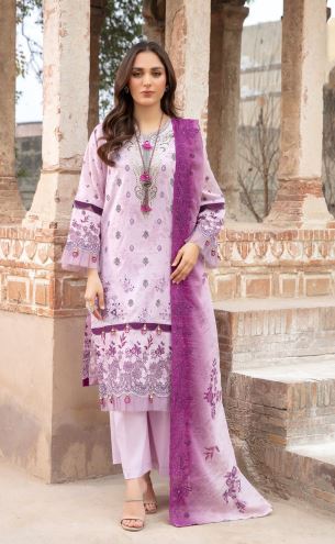 Lawn Embroidery Suit With Zari Voil Embroidery Dupatta