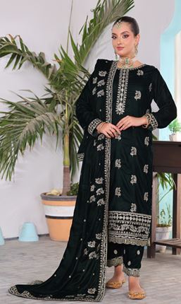 VELVET CREATION V/1 03 Embroidery Cut Dana Velvet Shirt With Fancy Cut Dana Embroidery Shawl and Embroidery Velvet Trouser.