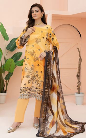 AIN ALIF V/361 03 Printed And Embroidered Viscous Bana Dora With Diamond  Dupatta And Fine Plain Trousers