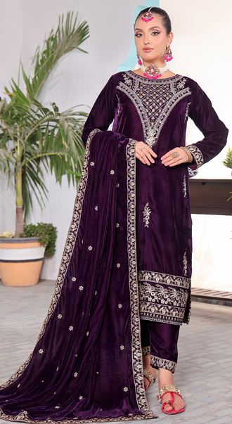 VELVET CREATION V/2 05 Embroidery Cut Dana Velvet Shirt With Fancy Cut Dana Embroidery Shawl and Embroidery Velvet Trouser.
