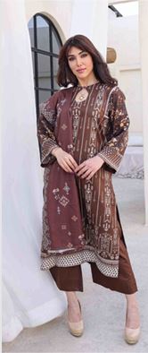 Digital Printed Embroidered Khadar Suit with Embroidered Shawl