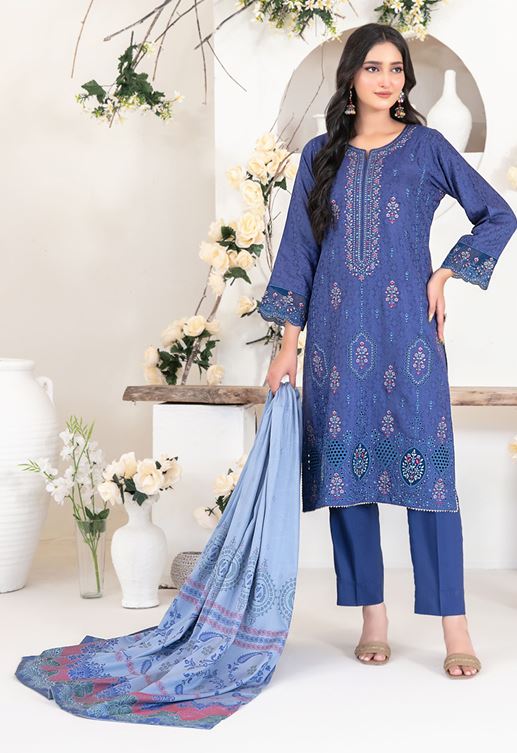 YUMNA TAWAKKIAL D-4557 Un-Stitched Embroidered Viscose Jacquard Shirt Designs with  Exclusive Banarsi Shawl Dupatta & Un-Stitched Plain Staple Shalwar Fabric