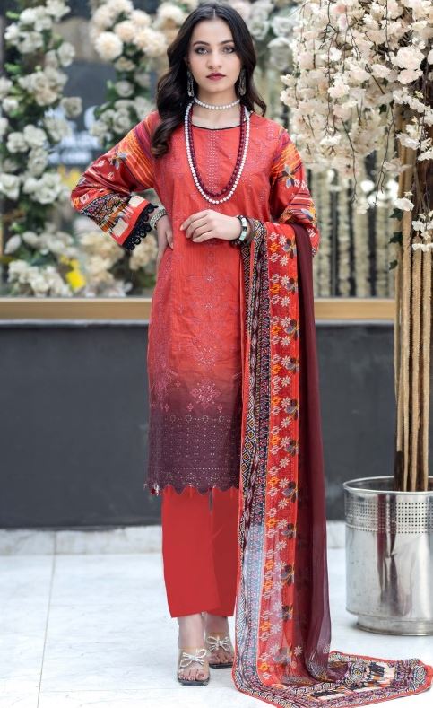 Lawn heavy sequence embroidery suit with supreme chiffon dupatta