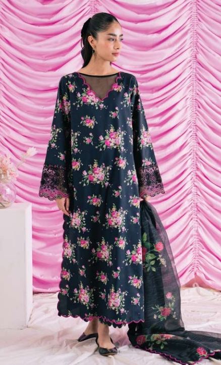 Digital printed embroidered lawn suit with fancy dupatta