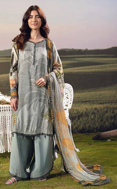M BASICS MARIA B 06 A Embroidered Arabic Lawn Suit With Digital Printed Chiffon Dupatta
