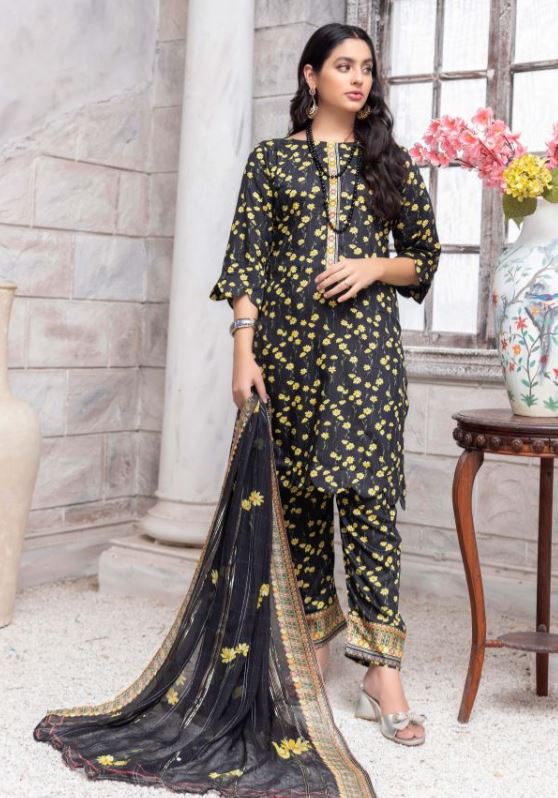 AIN ALIF Viscose Full Suit Print Suit Chiffon Dupatta