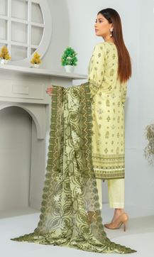 MINAHIL FATIMA"S V/1681 D 03 Linen Embroidery Suit with Chiffon Print Cutwork Dupatta