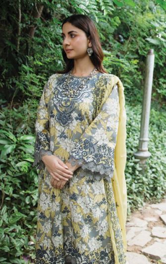 Linen embroidery suit with chiffon embroidery dupatta