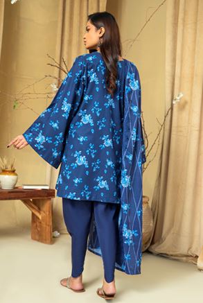 Digital Printed Embroidered Khadar Suit with Embroidered Shawl