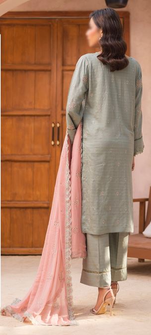 Luxury Viscose Black Slub Embroidery Suit with Chiffon Embroidery Dupatta