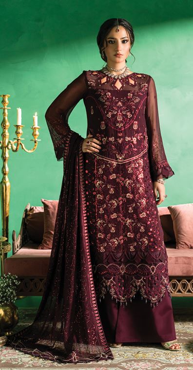 FARMAISH ZEBTAN V/08 FC-06 Embroidered weightless chiffon Suit With Embroidered weightless chiffon four side Border ready dupatta