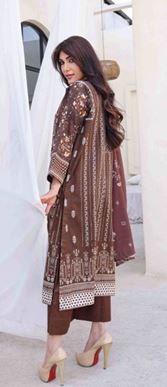 Digital Printed Embroidered Khadar Suit with Embroidered Shawl