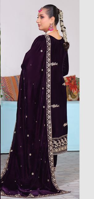VELVET CREATION V/2 05 Embroidery Cut Dana Velvet Shirt With Fancy Cut Dana Embroidery Shawl and Embroidery Velvet Trouser.
