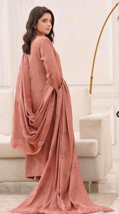 AWAAZ BR 03 Premium Zari Peach Embroidery Suit With Woolen Embroidery Shawl