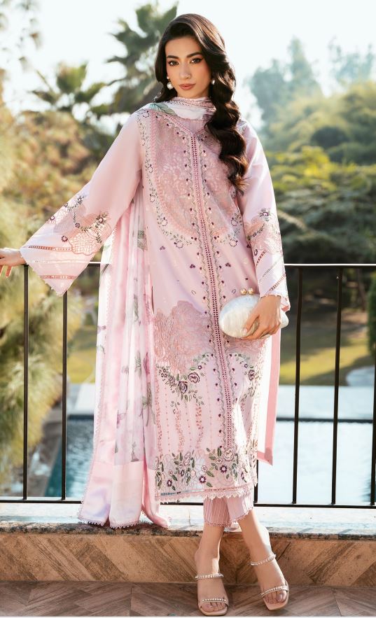 Kayra Binilyas 313 B Dyed Lawn Borer Embroidered Suit With Printed Silk Dupatta 3pc