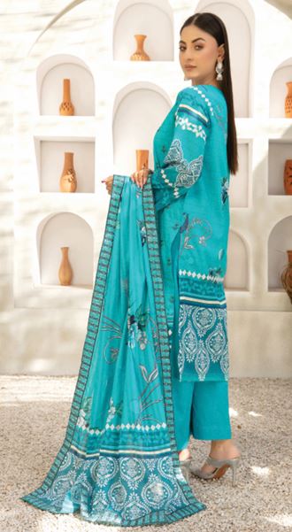 MALAIKA HAYA 02 Lawn Embroidery suit with 4 Sides embroidery Dupatta