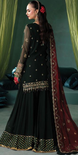 MEERAL BY SAAD SHAIKH D-003 Embroidered Hand Embellished  Chiffon Suit With Embroidered Chiffon  duppata