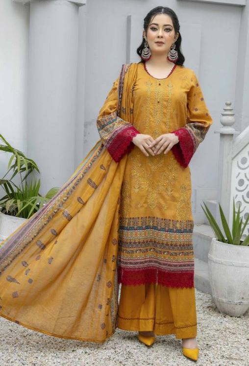 Lawn embroidery suit with fancy dupatta