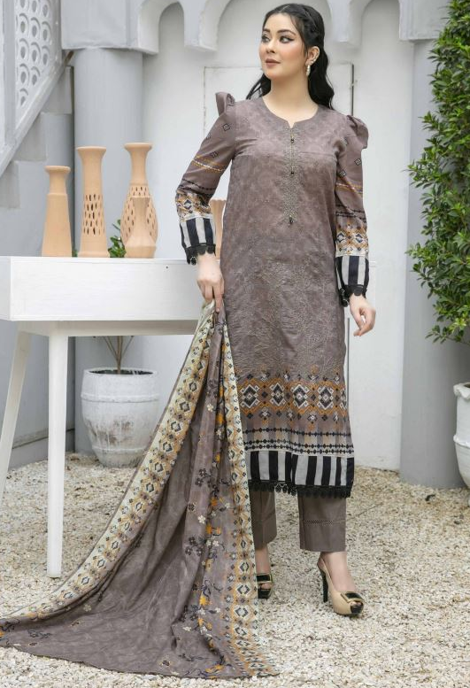 Lawn embroidery suit with fancy dupatta