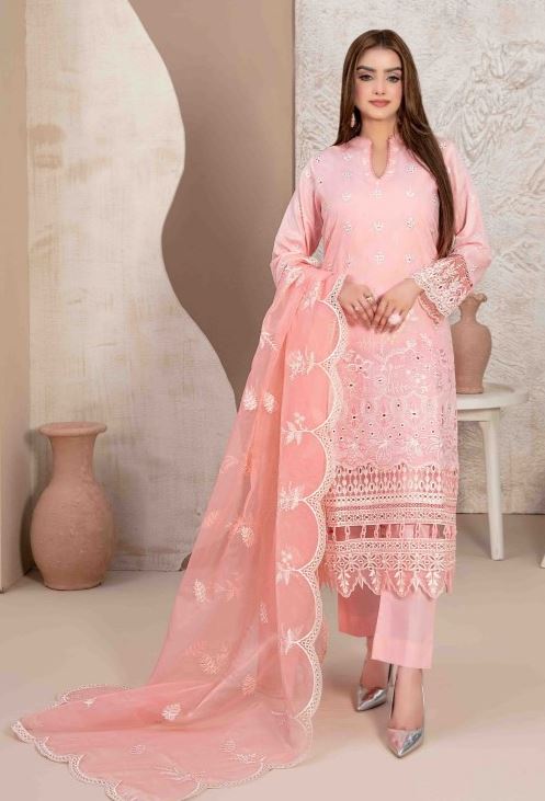 Semi stitched lawn embroidery suit with fancy embroidery dupatta