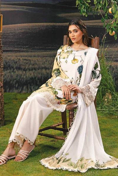 M BASICS MARIA B 07 A Embroidered Arabic Lawn Suit With Digital Printed Chiffon Dupatta