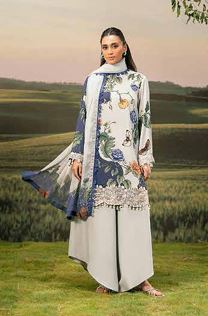M BASICS MARIA B 07 B Embroidered Arabic Lawn Suit With Digital Printed Chiffon Dupatta
