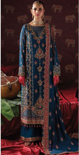 MEERAL BY SAAD SHAIKH D-004 Embroidered Hand Embellished  Chiffon Suit With Embroidered Chiffon  duppata