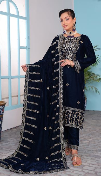 VELVET CREATION V/2 04 Embroidery Cut Dana Velvet Shirt With Fancy Cut Dana Embroidery Shawl and Embroidery Velvet Trouser.