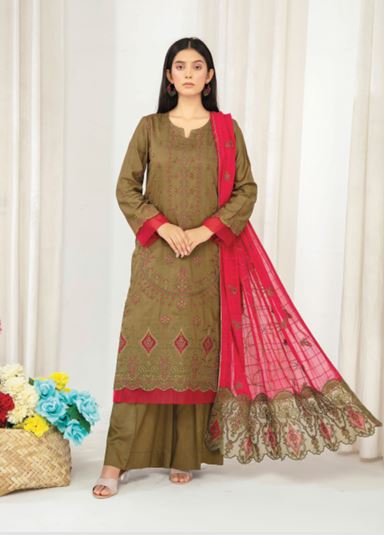 Bana Dora viscose embroidery suit with chiffon embroidery dupatta