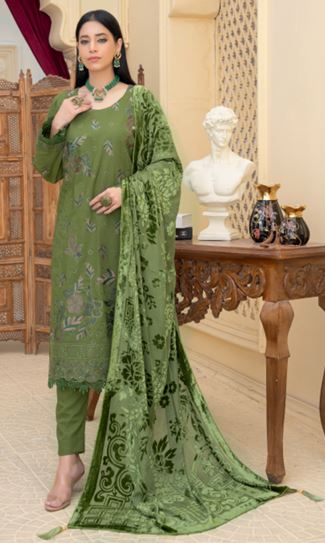 Premium Zari Peach Embroidery Suit with Velvet Cutwork Palachi Shawl