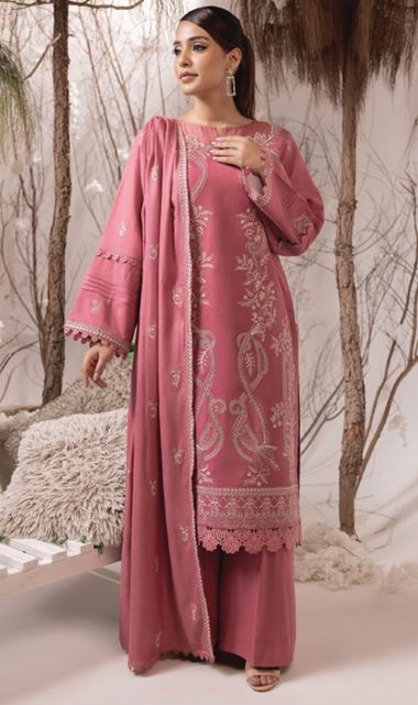 IRINA HUMDUM 04 Premium Embroidered P E A C H  W O O L Collection with Embroidered Same Fabric Shawl