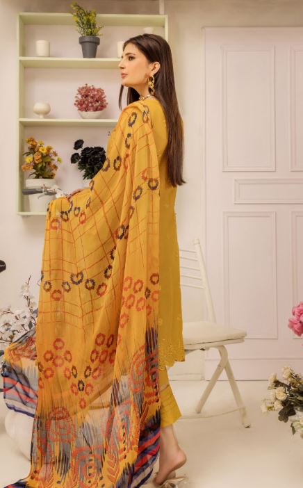 Premium lawn embroidery suit with crinkle chiffon print dupatta