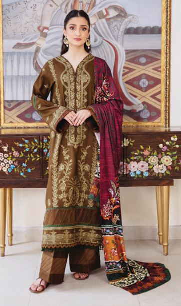 SERENE HUMDUM 04 Premium Embroidered  DHANAK Collection with Printed Wool Shawl