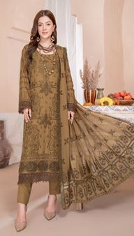 Hooria RA 04 luxury karandi embroidered shirt with embroidered crinkle stitch patch duppata