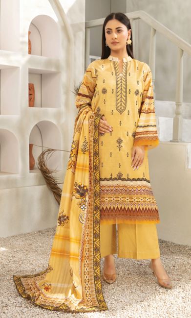 MALAIKA HAYA 05 Lawn Embroidery suit with 4 Sides embroidery Dupatta