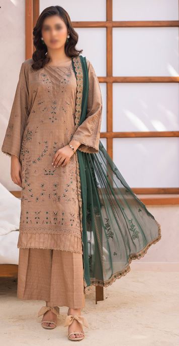 Luxury Viscose Black Slub Embroidery Suit with Chiffon Embroidery Dupatta